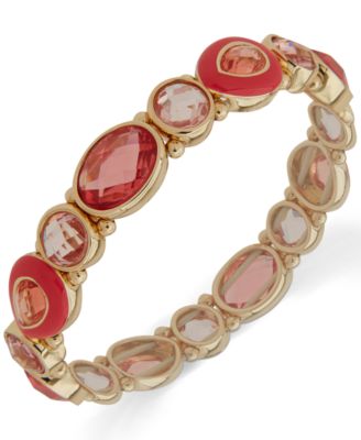 Anne Klein - Gold-Tone Pink Multi Stone Enamel Stretch Bracelet
