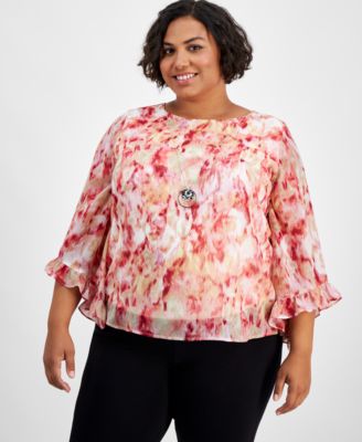 JM Collection - Plus Size Ruffled-Cuff Necklace Top