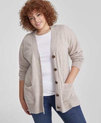 Charter Club - Plus Size Cashmere Button-Front Cardigan