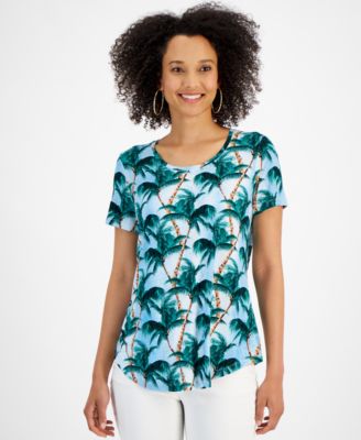 JM Collection - Women's Printed Scoop-Neck Short-Sleeve Top