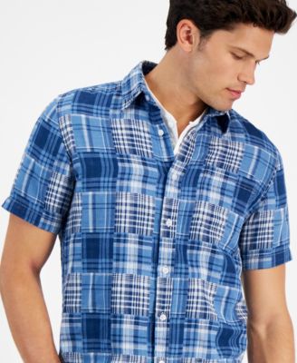 Sun + Stone - Men's Baldwin Regular-Fit Patchwork Plaid Button-Down Shirt