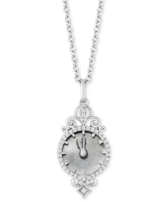 Disney Enchanted Vault - Mother of Pearl & Diamond (1/10 ct. t.w.) Almost Midnight Clock Charm Pendant Necklace in Sterling Silver, 16" + 2" extender