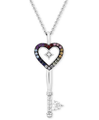 Disney Enchanted Vault - Multi-Gemstone (1/4 ct. t.w.) & Diamond (1/10 ct. t.w.) Princess Key Pendant Necklace in Sterling Silver, 16" + 2" extender