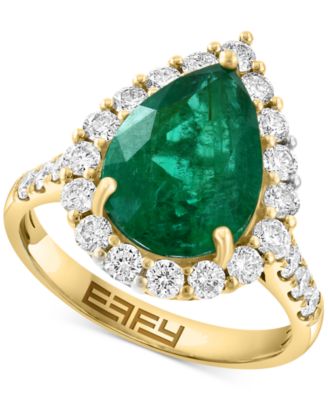 EFFY Collection - Emerald (3-3/8 ct. t.w.) & Diamond (7/8 ct. t.w.) Pear Halo Ring in 14k GoldBe t