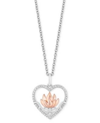 Disney Enchanted Vault - Diamond Heart Pendant Necklace (1/5 ct. t.w.) in Sterling Silver & Rose Gold-Plate, 16" + 2" extender