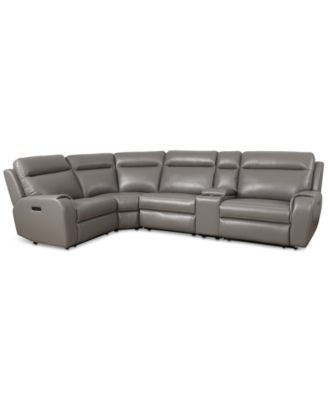 Furniture - Sheeler 5-Pc. Faux Leather Sectional with 3 Power Motion Chairs & 1 Console