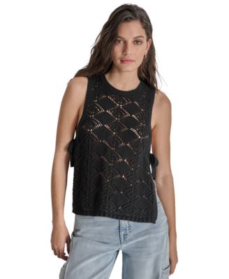 DKNY Jeans - Women's Crocheted Split-Side Tied Tank Top