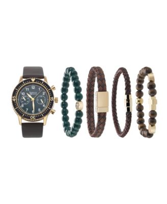 American Exchange - Men's Faux-Leather Strap Watch 44mm Gift Set