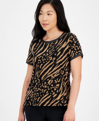 AK Anne Klein - Petite Short-Sleeve Button-Back Top