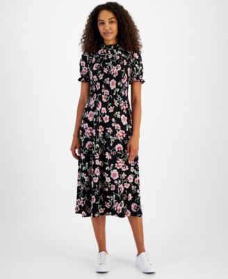 Nautica Jeans - Women's Floral-Print Smocked Midi Dress