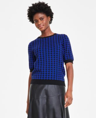 T Tahari - Women's Floral-Pattern Short-Sleeve Sweater