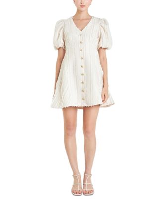 English Factory - Women's Buttoned Short-Sleeve A-Line Mini Dress