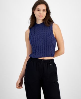 Hippie Rose - Juniors' Baby Cable-Knit Mock-Neck Sleeveless Top