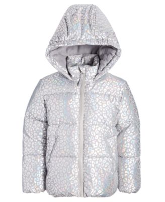 S Rothschild & CO - Toddler & Little Girls Quilted Metallic Heart-Print Full-Zip Hooded Puffer Jacket