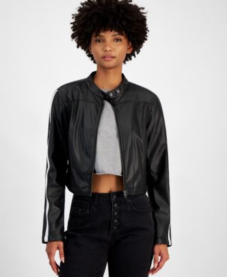 Tinseltown - Juniors' Faux-Leather Long-Sleeve Moto Jacket