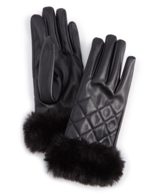 I.N.C. International Concepts - Women's Faux-Fur-Trim Faux-Leather Gloves