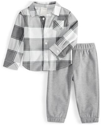 First Impressions - Baby Boys Nordic Plaid Button-Down Shirt & Solid Pants, 2 Piece Set