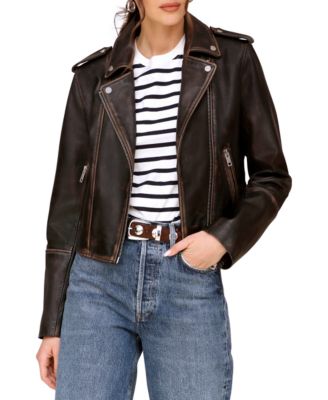 Avec Les Filles - Women's Asymmetric Leather Moto Jacket