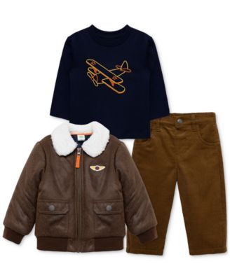 Little Me - Baby Boys Aviator Jacket, Plane Graphic T-Shirt & Pull-On Pants, 3 Piece Set