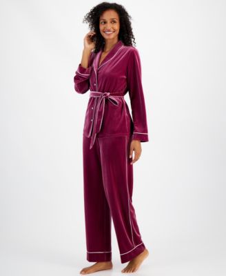 I.N.C. International Concepts - Women's 2-Pc. Velvet Shawl-Collar Pajama Set with Detachable Belt