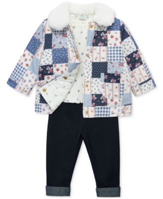 Little Me - Baby Girls Patchwork Jacket, Floral Tee & Denim Pants Set