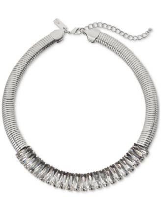 I.N.C. International Concepts - Silver-Tone Crystal & Snake Chain Collar Necklace, 17" + 3" extender