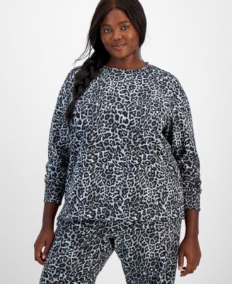 ID Ideology - Plus Size Relaxed Animal-Print Crewneck Fleece Top