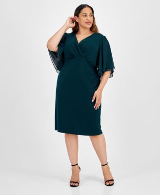 Connected - Plus Size Double-Ruffle Sleeve Jersey Dress