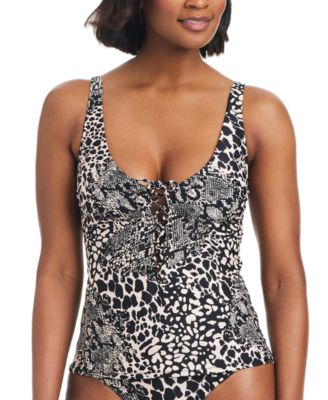 Bar III - Women's Printed Lace-Up Sweetheart Tankini