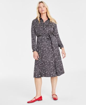 On 34th - Women's Long-Sleeve Pleated Shirtdress