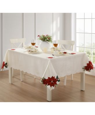 Elrene - Poinsettia Cutwork Fabric Tablecloth, 60" x 84"