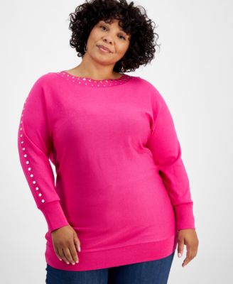 I.N.C. International Concepts - Plus Size Stud-Trim Tunic Sweater