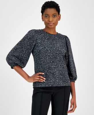 Anne Klein - Women's Leopard-Print Jacquard Top