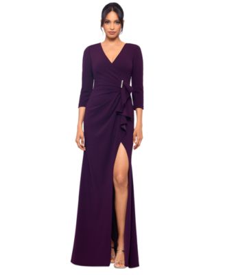 Betsy & Adam - Women's High-Slit Ruffled Evening Gown