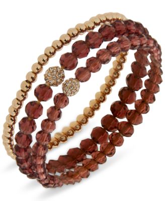 Anne Klein - Gold-Tone 3-Pc. Set Bead & Pav&eacute; Stretch Bracelets