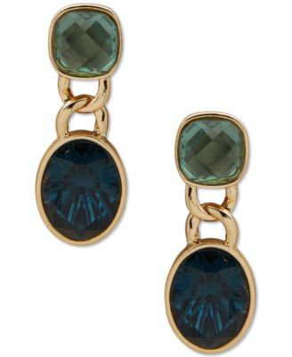 Anne Klein - Gold-Tone Square & Oval Stone Drop Earrings