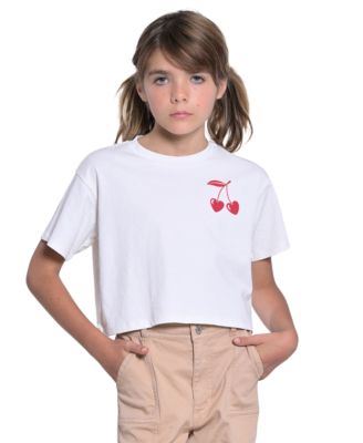 With Jules - Big Girls Cotton Cropped Cherry Graphic T-Shirt