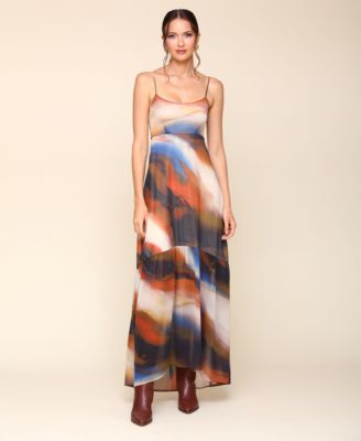 Avec Les Filles - Women's Printed Spaghetti-Strap Dress