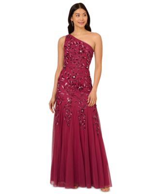 Adrianna Papell - Women's One-Shoulder Beaded Evening Gown