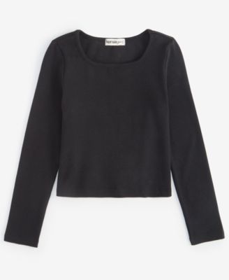 kensie - Little & Big Girls Square-Neck Long-Sleeve Top