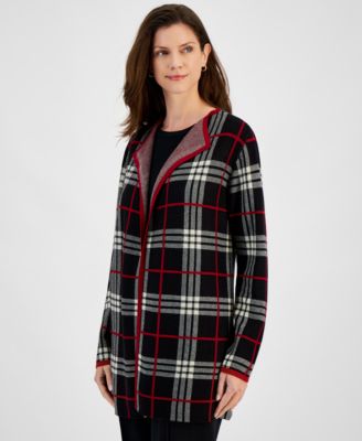 Kasper - Petite Plaid Open-Front Cardigan