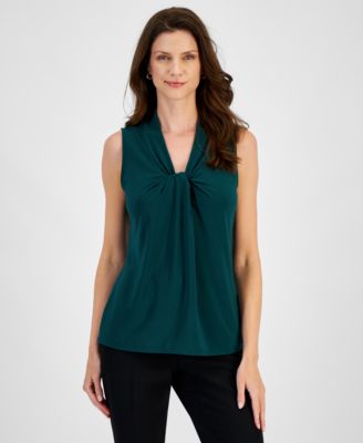 Kasper - Petite V-Neck Knot Sleeveless Top