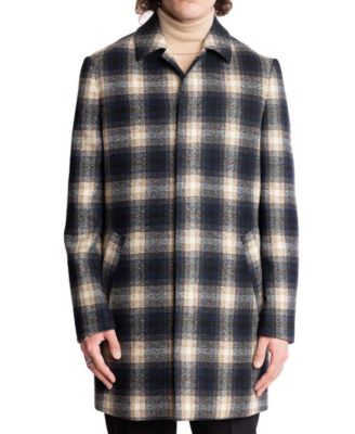 Paisley & Gray - Men's Navy & Cream Buffalo Plaid Topper Coat