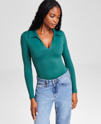 And Now This - Women's Polo-Collar Long-Sleeve Bodysuit