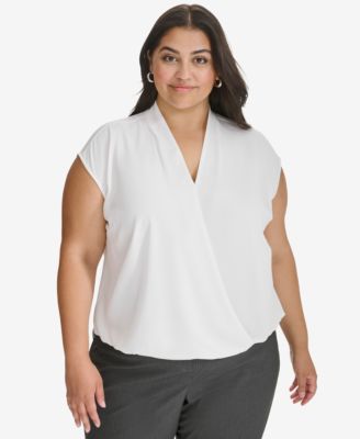 Calvin Klein - Plus Size Cap-Sleeve Cross-Front Blouse