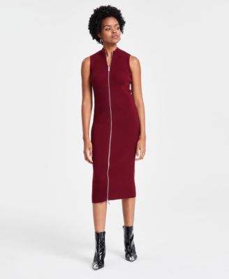Bar III - Women's Zip-Front Sleeveless Ribbed Sweater Dress