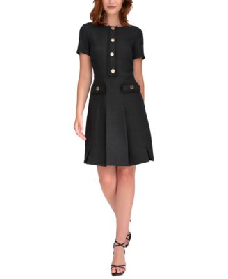 Tommy Hilfiger - Petite Round-Neck Short-Sleeve Fringe-Trim Dress