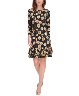 Tommy Hilfiger - Women's Round-Neck 3/4-Sleeve Ruffle-Hem Dress