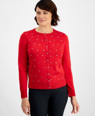 JM Collection - Women's Rhinestone Party Button-Front Cardigan,