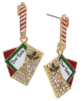 Holiday Lane - Gold-Tone Pav&eacute; Santa Letter Drop Earrings